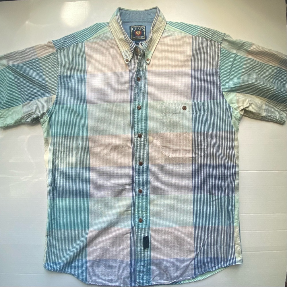 Vintage Chaps Ralph Lauren Plaid Short Sleeve Button Shirt Men’s Size Large